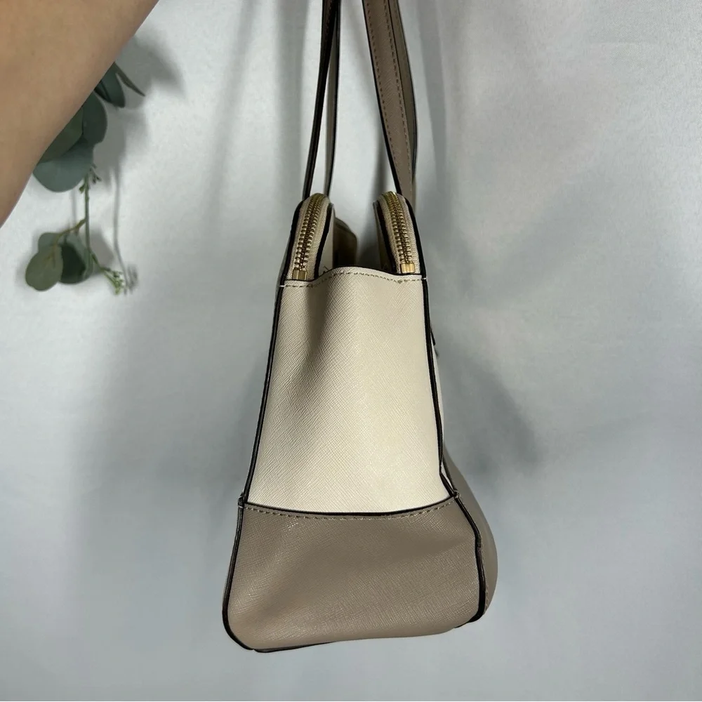 Kate Spade | Leather Shoulder Bag Purse Beige Brown White Minimalist Handbag